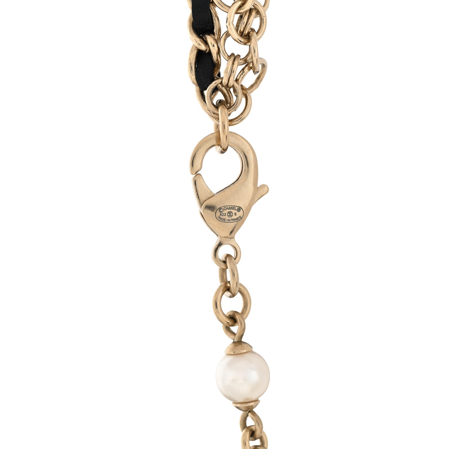 Chanel Calfskin Pearl Metal CC Bow Necklace Gold White Black 5 of 7