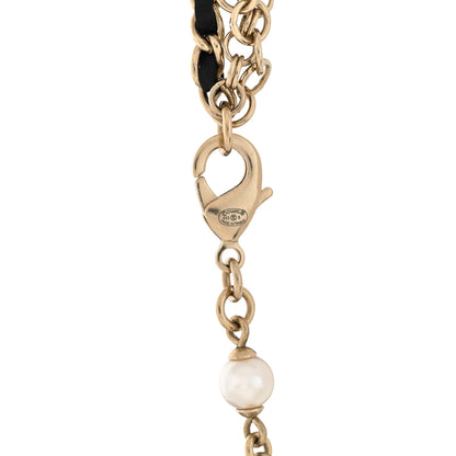 Chanel Calfskin Pearl Metal CC Bow Necklace Gold White Black 5 of 7