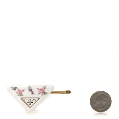 Prada Resin Floral Print Triangle Hair Clip Set White 2 of 3