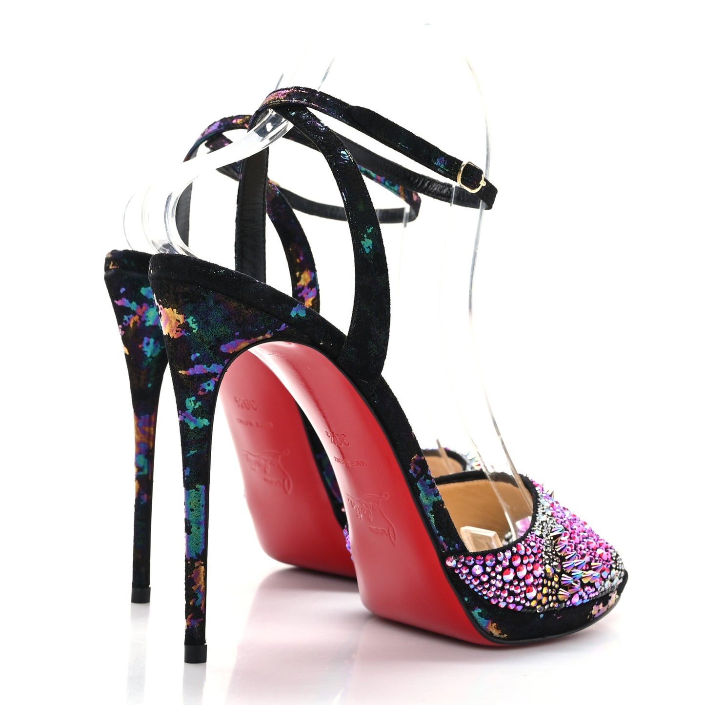 Milky Suede Loubiloo Bling Bang 120 Sandals 39.5 Black Multicolor