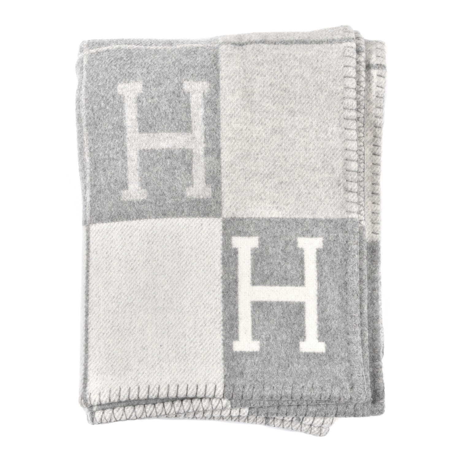 Hermes Wool Cashmere Avalon III Blanket Ecru Gris Clair 1 of 3