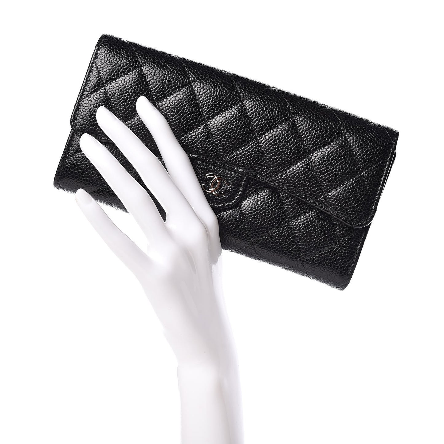 Caviar Quilted Large Gusset Flap Wallet Black