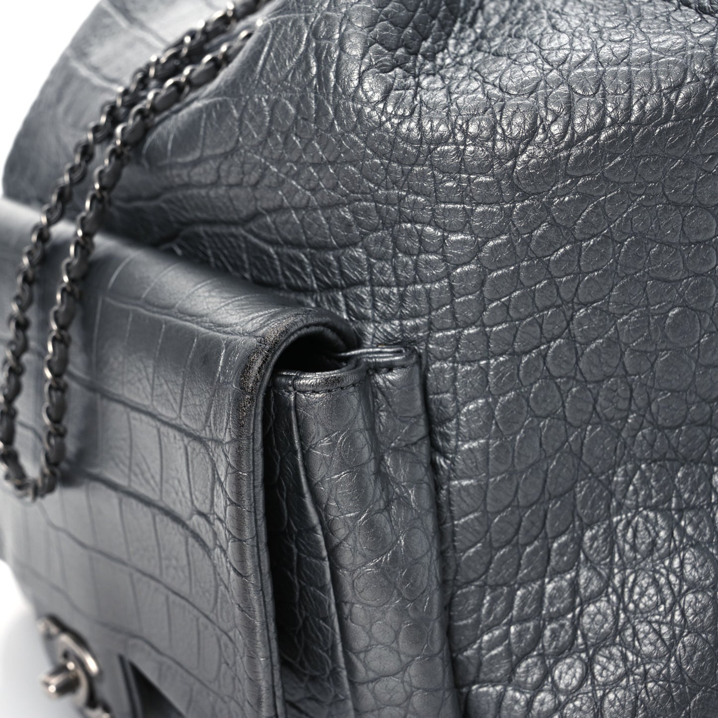 Metallic Calfskin Crocodile Embossed Large Backpack Silver