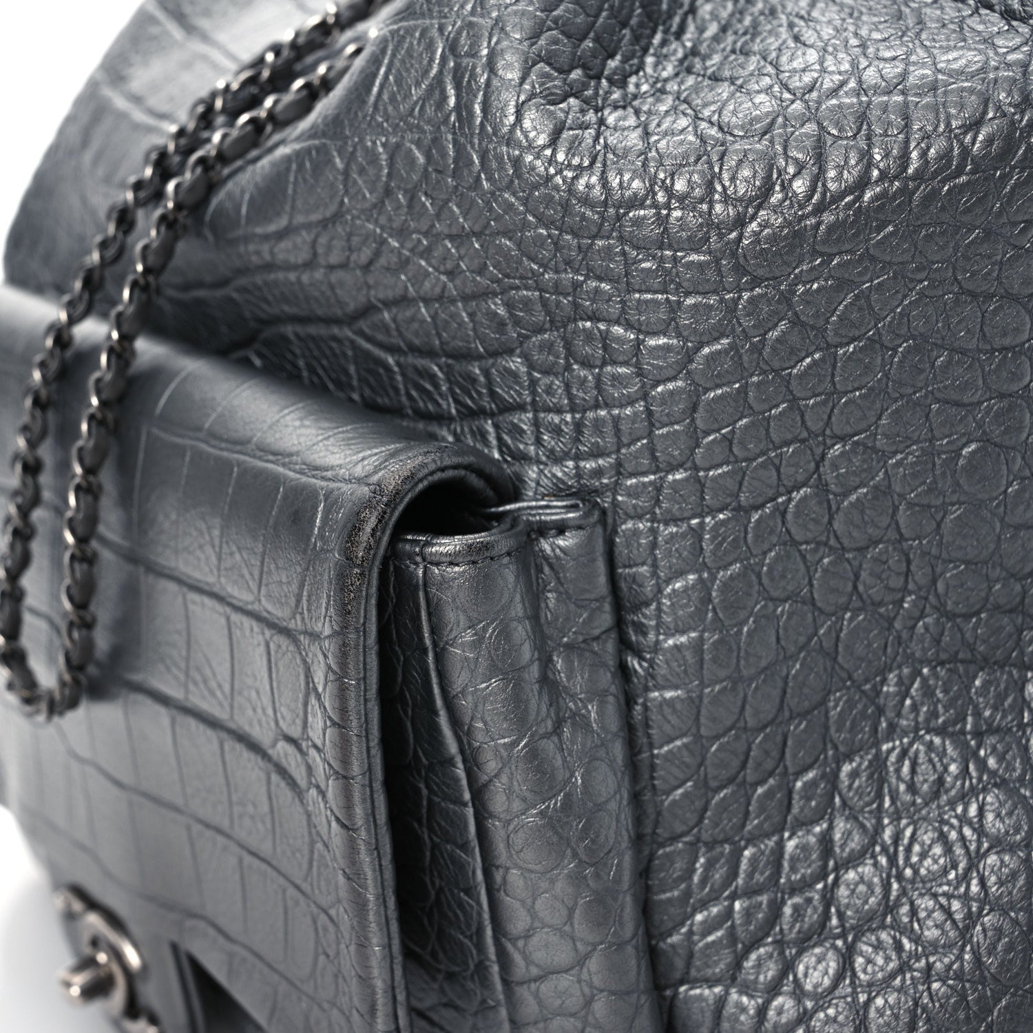 Chanel Metallic Calfskin Crocodile Embossed Large Backpack Silver 10 of 16