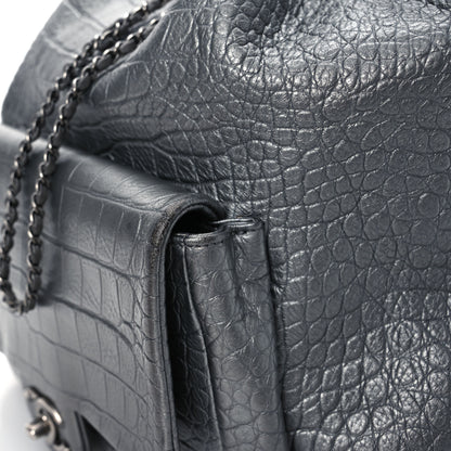 Chanel Metallic Calfskin Crocodile Embossed Large Backpack Silver 10 of 16