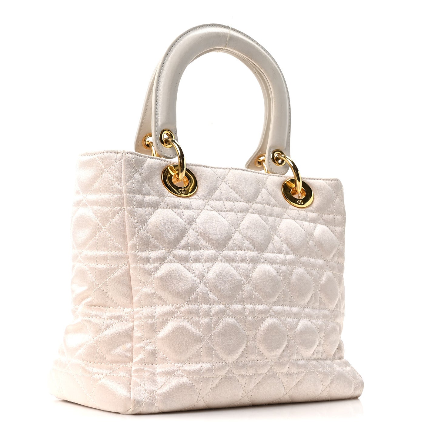 Metallic Nylon Cannage Medium Lady Dior White