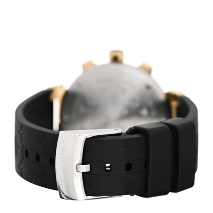 Louis Vuitton Stainless Steel 18K Yellow Gold Rubber 34mm Tambour Chronograph Quartz Watch Black 3 of 5