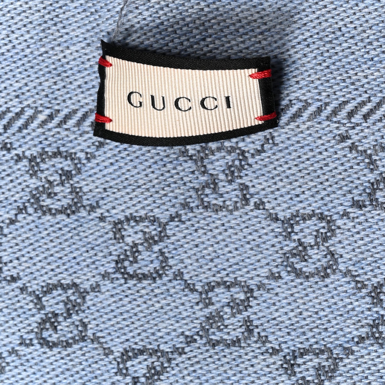 Gucci Wool GG Monogram Reversible New Sten Fringe Scarf Flannel Sky Blue 3 of 5