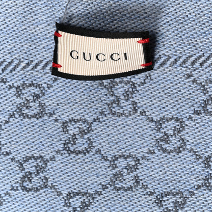 Gucci Wool GG Monogram Reversible New Sten Fringe Scarf Flannel Sky Blue 3 of 5