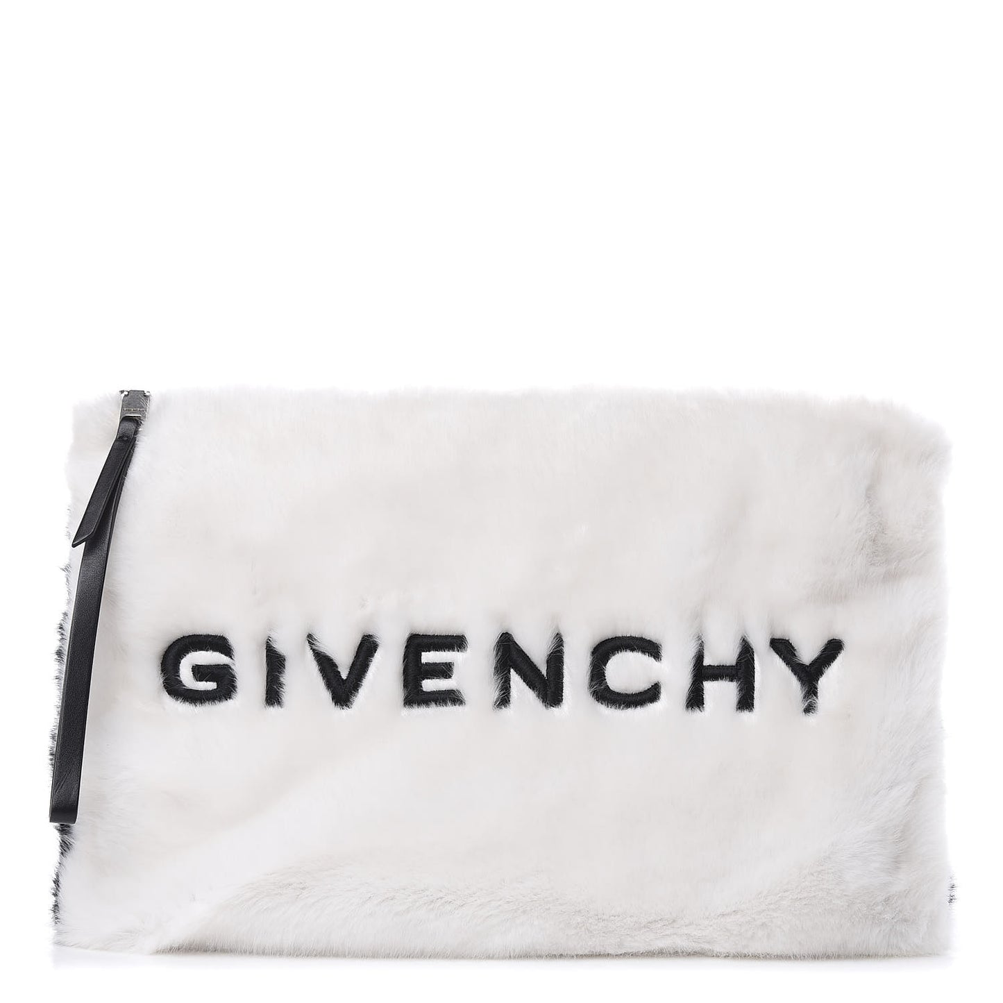 Faux Fur Two Tone Large GV3 Pouch Wristlet Black White