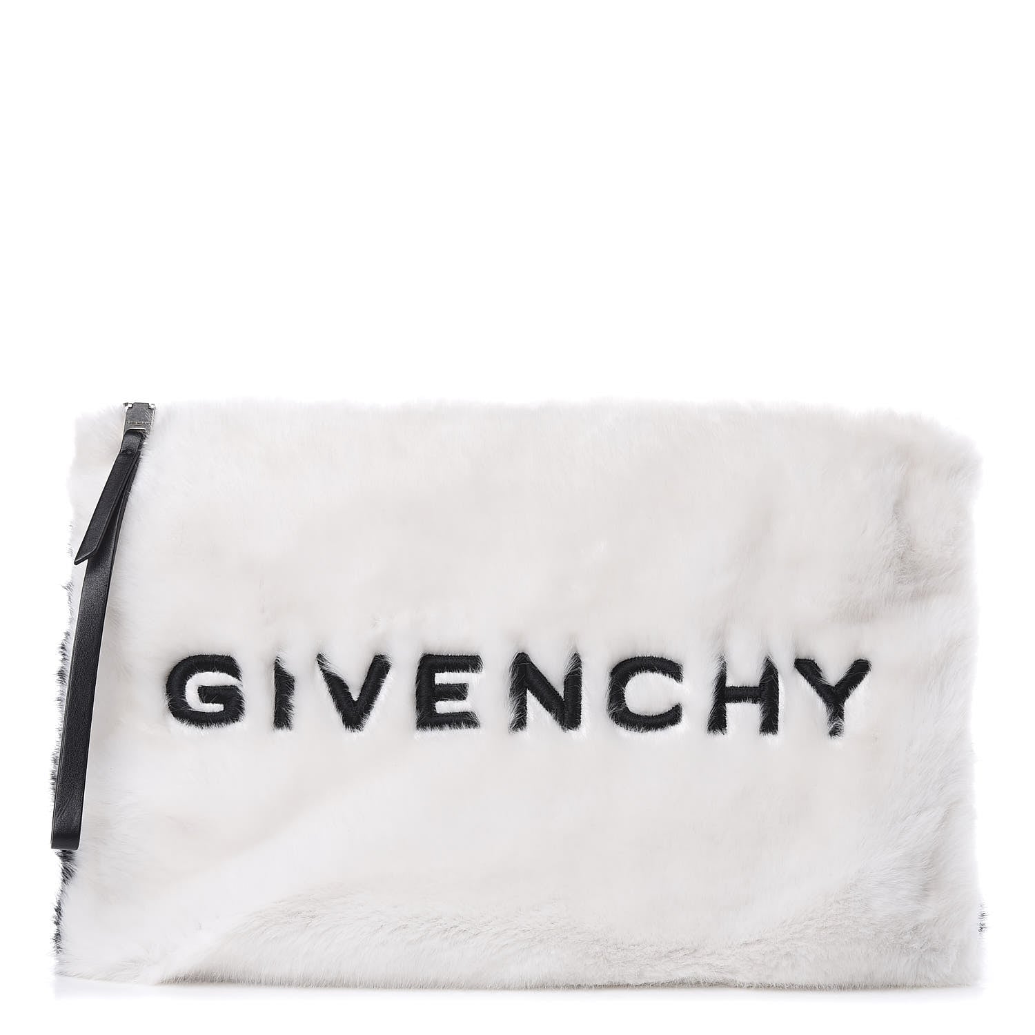 Givenchy Faux Fur Two Tone Large GV3 Pouch Wristlet Black White 1 of 8