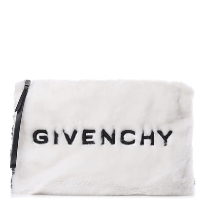 Givenchy Faux Fur Two Tone Large GV3 Pouch Wristlet Black White 1 of 8