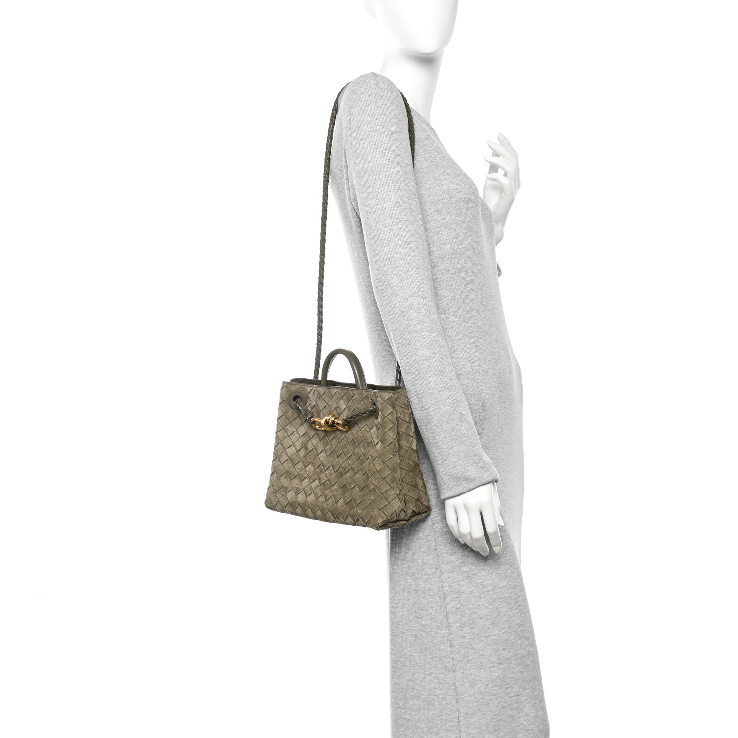Bottega Veneta Suede Intrecciato Small Andiamo Shoulder Bag Cypress 2 of 9