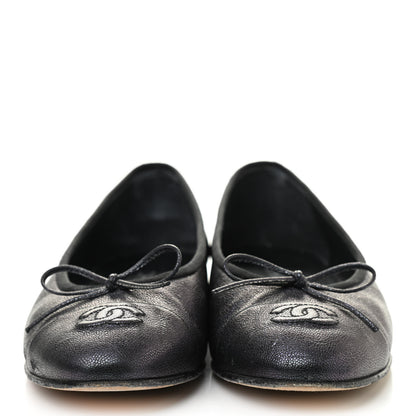 Chanel Iridescent Grained Calfskin Cap Toe Ballerina Flats 38 Black 2 of 10