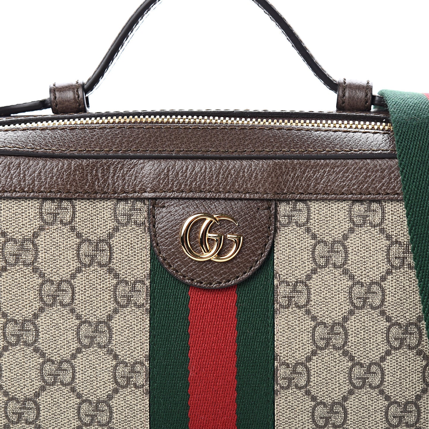 GG Supreme Monogram Web Small Ophidia Top Handle Shoulder Bag Brown