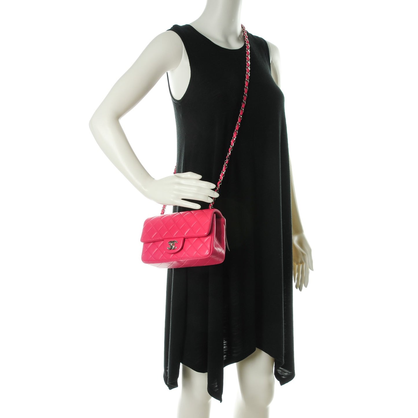 Lambskin Quilted Mini Rectangular Flap Dark Pink