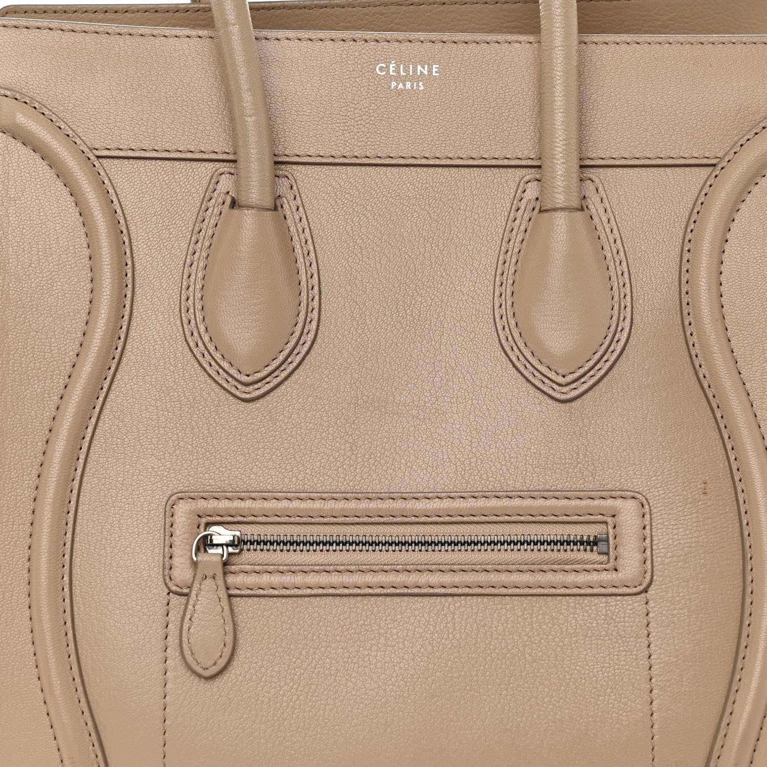Celine Drummed Calfskin Mini Luggage Dune 7 of 10