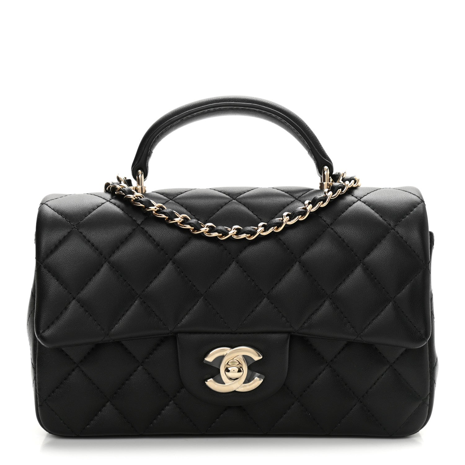Chanel Lambskin Quilted Mini Top Handle Rectangular Flap Black 1 of 10