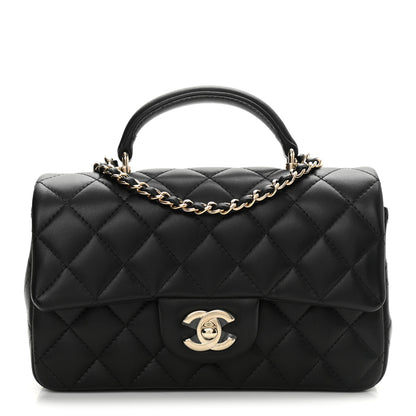 Chanel Lambskin Quilted Mini Top Handle Rectangular Flap Black 1 of 10