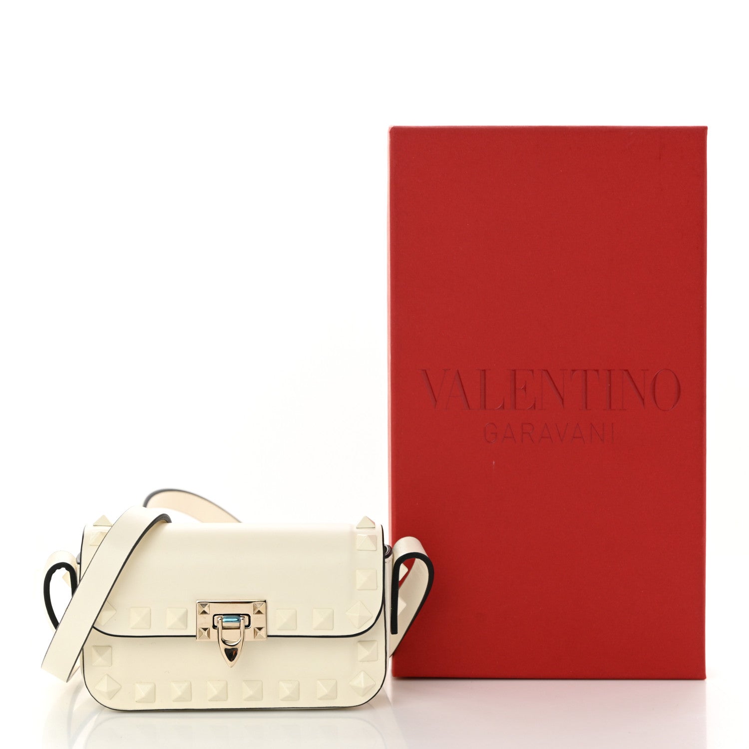 Valentino Garavani Vitello Mini Monochrome Rockstud Flip Lock Shoulder Bag Ivory 11 of 11