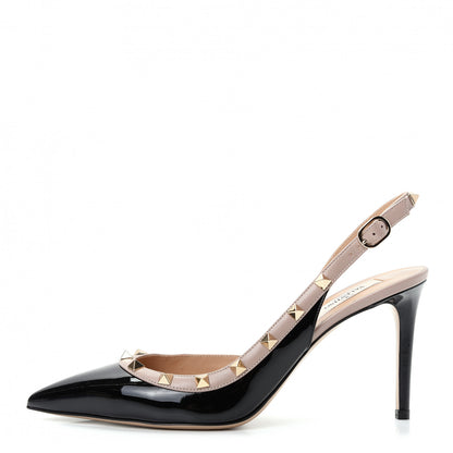 Valentino Garavani Patent Rockstud Half D'Orsay Slingback 85mm Pumps 39.5 Black Poudre 1 of 11
