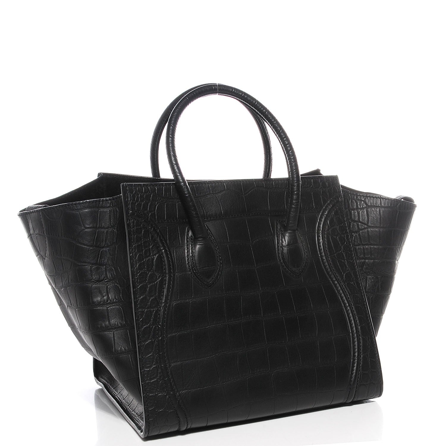 Celine Crocodile Embossed Medium Phantom Luggage Black 3 of 7