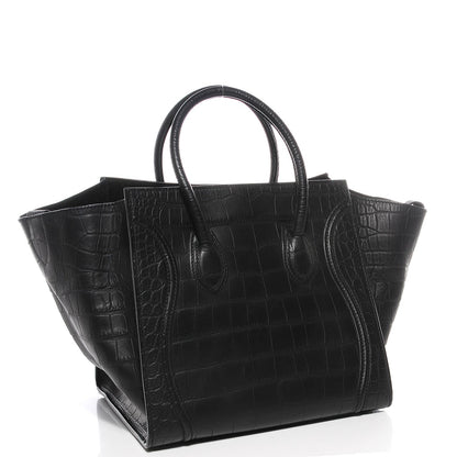 Celine Crocodile Embossed Medium Phantom Luggage Black 3 of 7