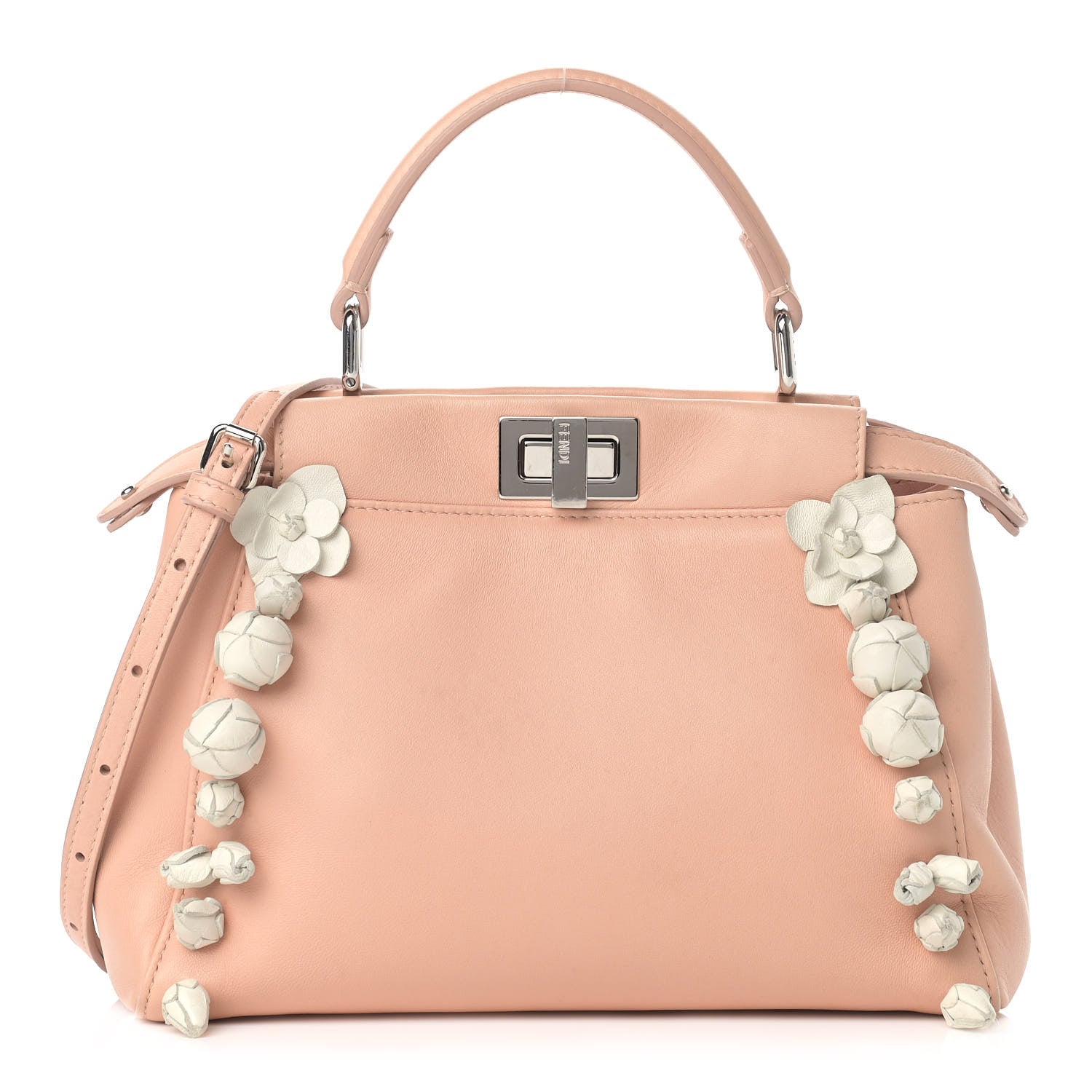 Fendi Nappa Rosebud Mini Peekaboo Iconic Satchel Baby Pink 1 of 26
