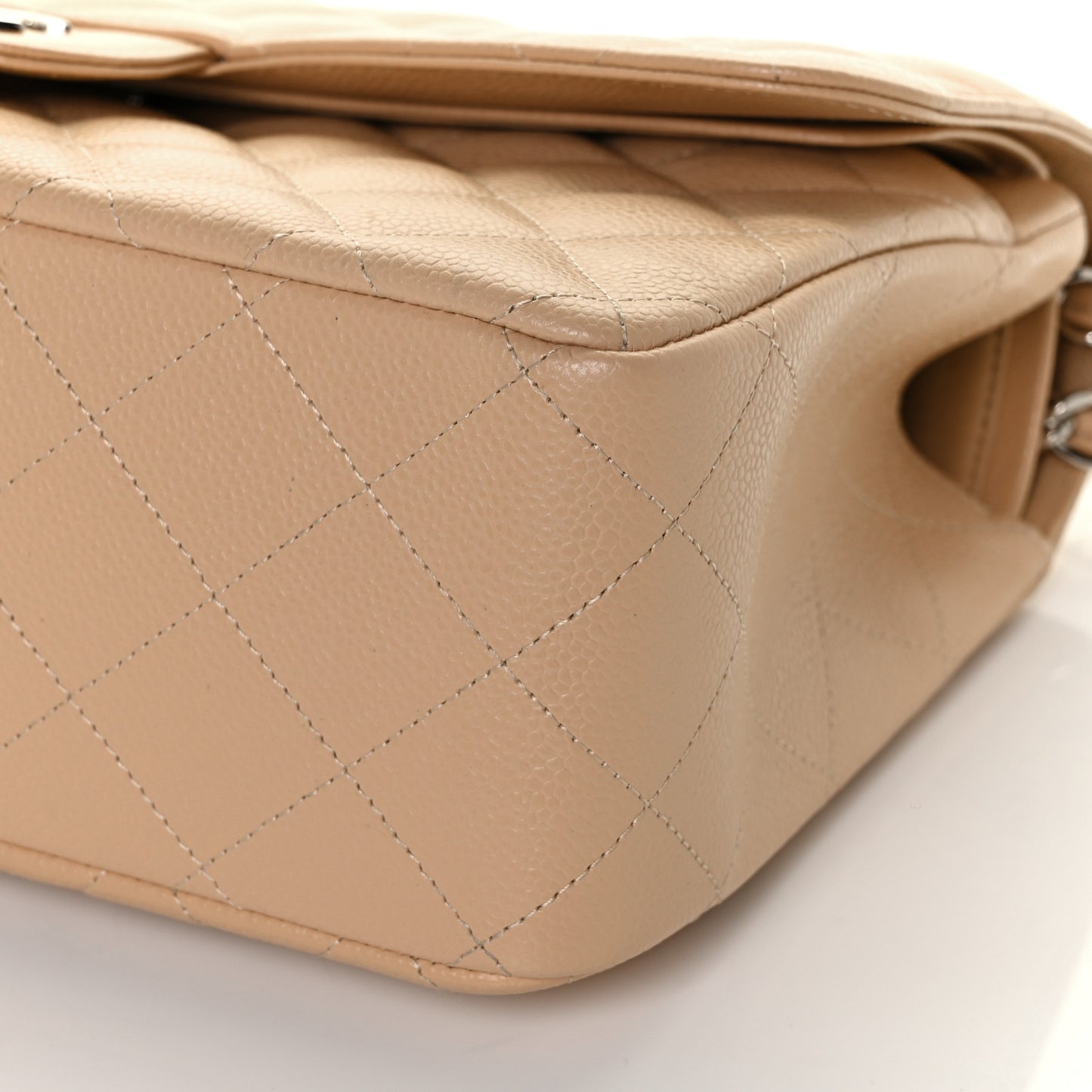 Caviar Quilted Jumbo Double Flap Beige