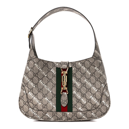 Gucci X BALENCIAGA GG Supreme Monogram Striped Logo Print Web Small Jackie 1961 Hobo Beige Ebony Mystic White 1 of 11