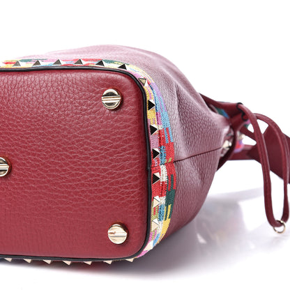 Valentino Garavani Pebbled Calfskin Embroidered Geo Bucket Bag Camelia 10 of 10