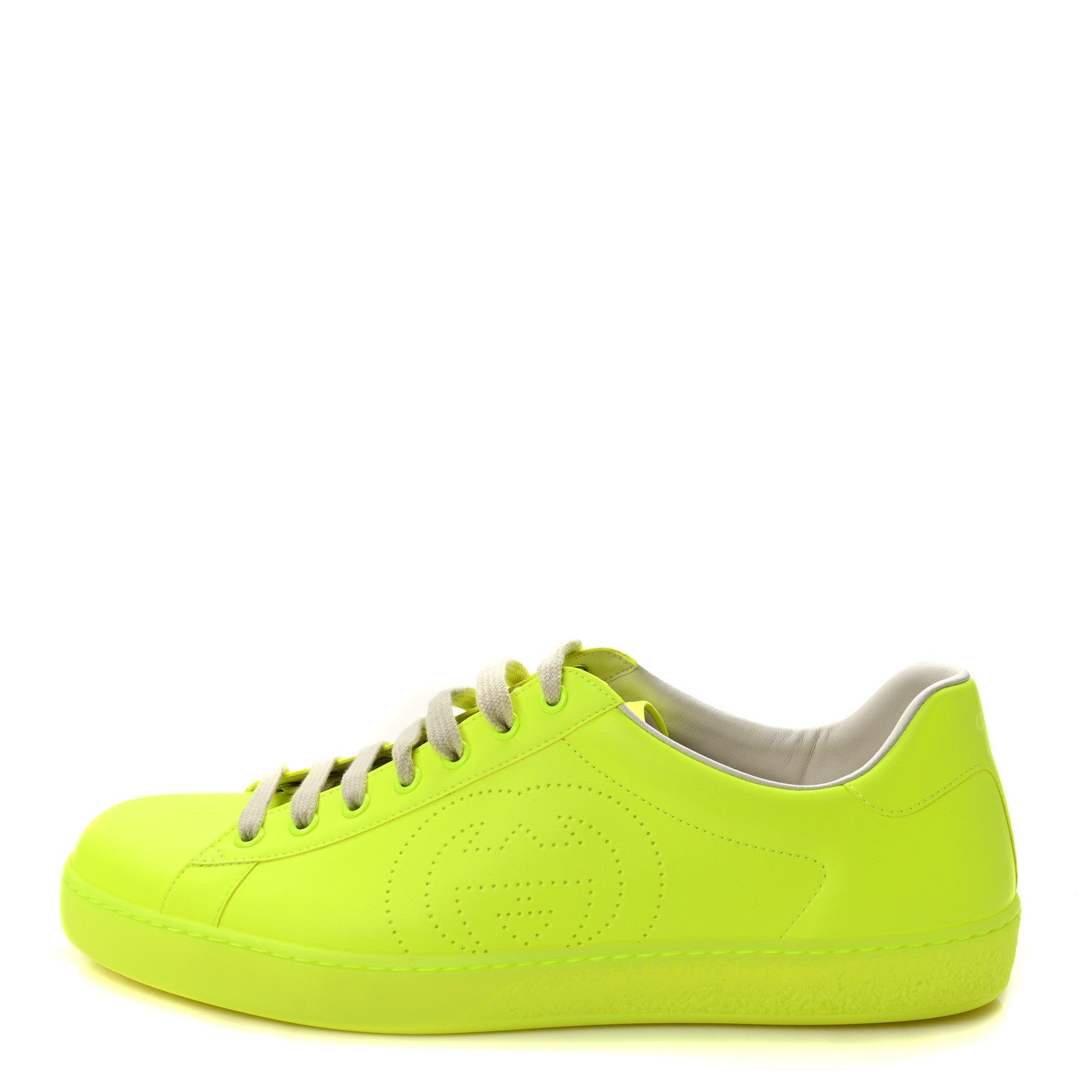 Gucci Capri Fluo Calfskin Interlocking G Perforated Mens Ace Sneakers 10 Yellow Fluo 1 of 9