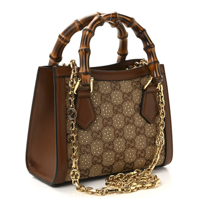 Gucci New Canvas Charisma Calfskin Crystal GG Monogram Mini Diana Tote Bag Camel Ebony 3 of 9