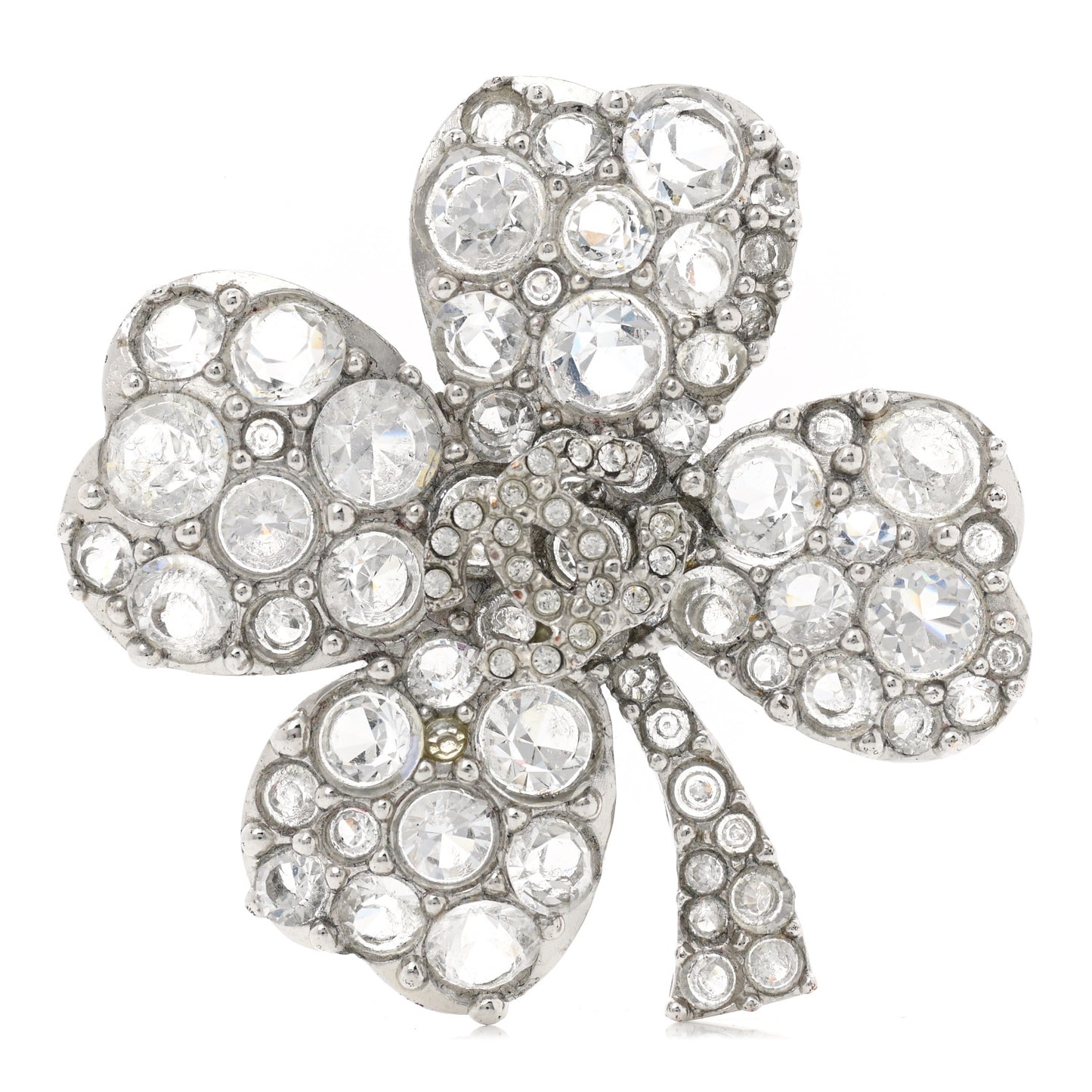 Crystal CC 4 Leaf Clover Brooch Silver