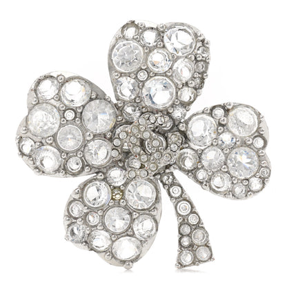 Chanel Crystal CC 4 Leaf Clover Brooch Silver 1 of 5
