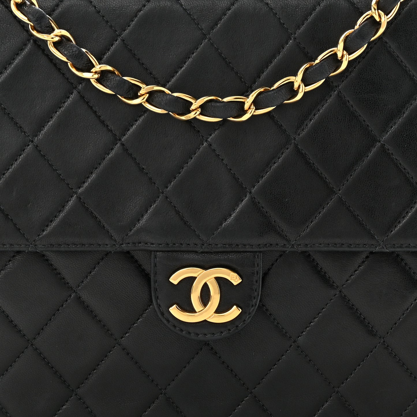 Lambskin Quilted Jumbo Single Flap Black