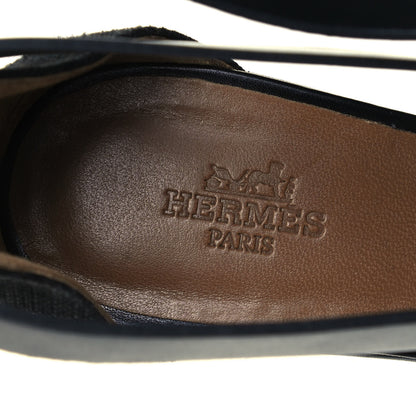 Hermes Canvas Calfskin Ibiza Espadrille Wedges 35 Black 7 of 7