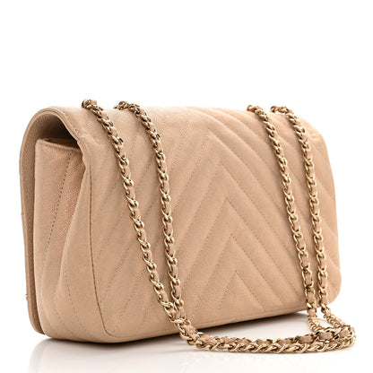 Chanel Metallic Caviar Chevron Quilted Medium Statement Flap Beige 3 of 11