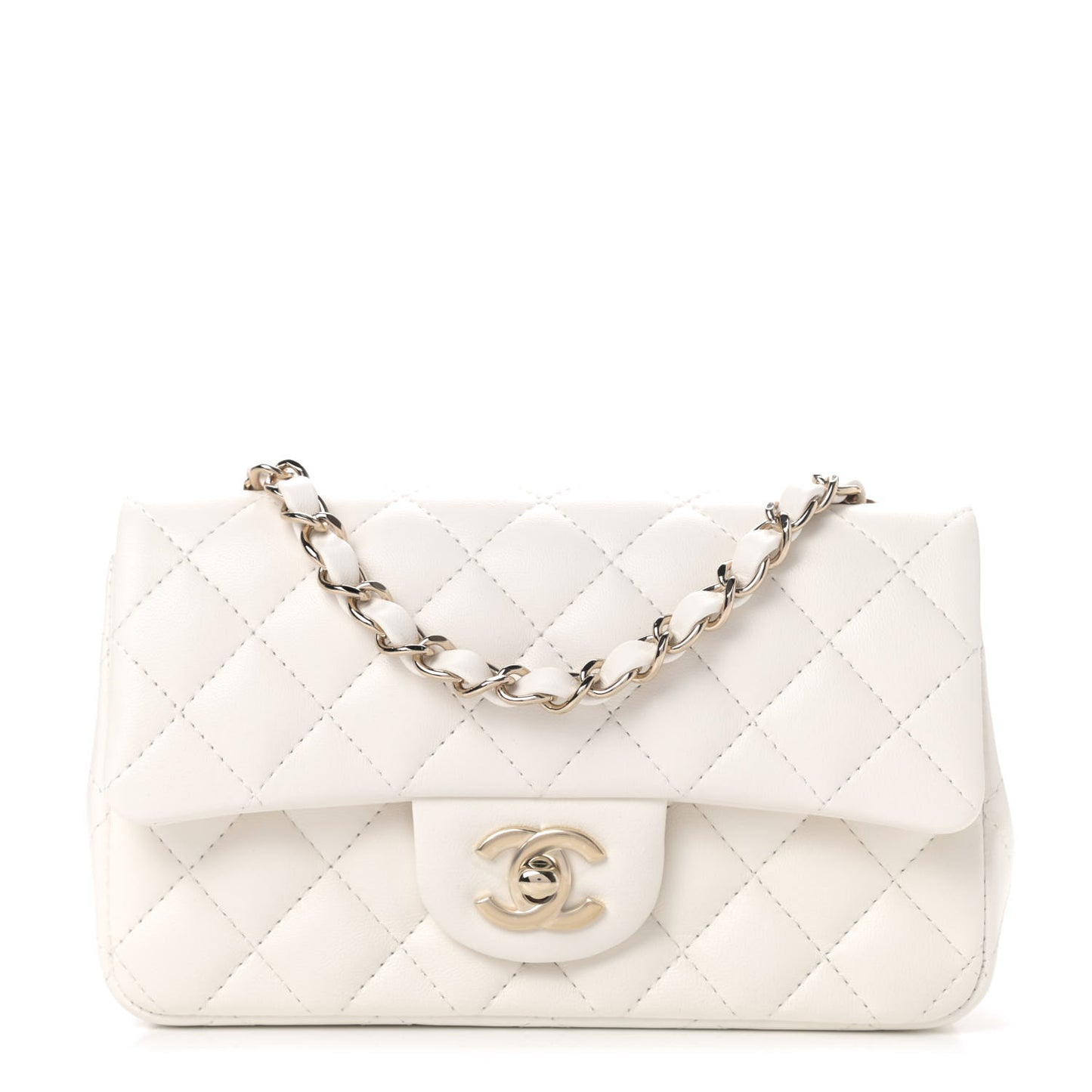 Lambskin Quilted Mini Rectangular Flap White