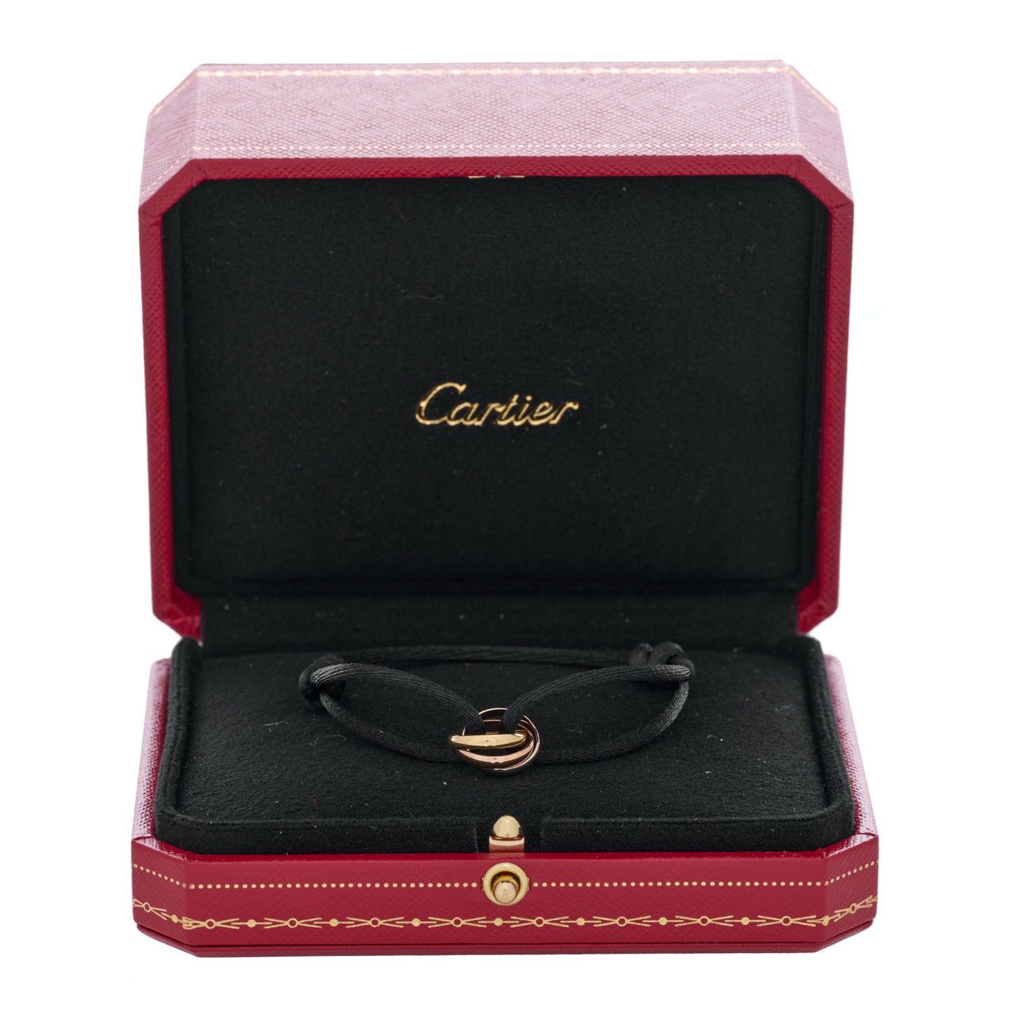 18K Pink Yellow White Gold Trinity Adjustable Cord Bracelet Black