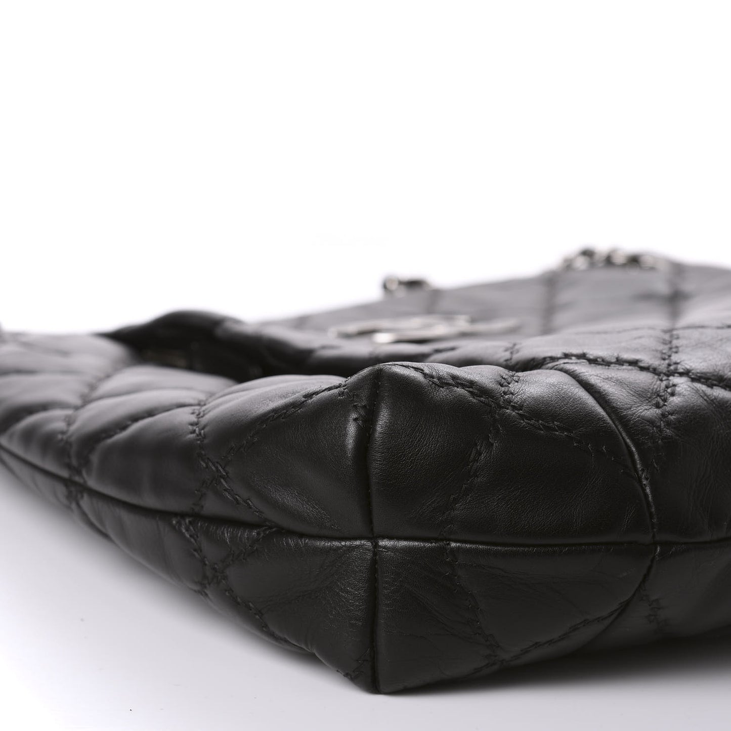 Calfskin Double Stitch Large Hamptons Shopping Tote Black