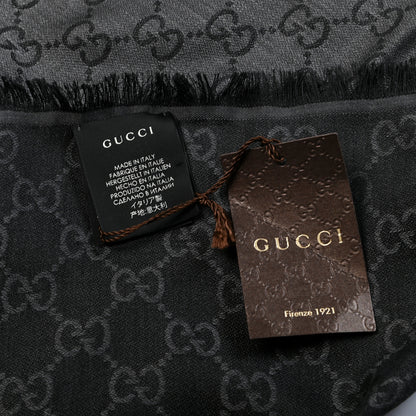 Gucci Wool Silk Monogram GGWeb Fringe Shawl Black Medium Grey 3 of 3