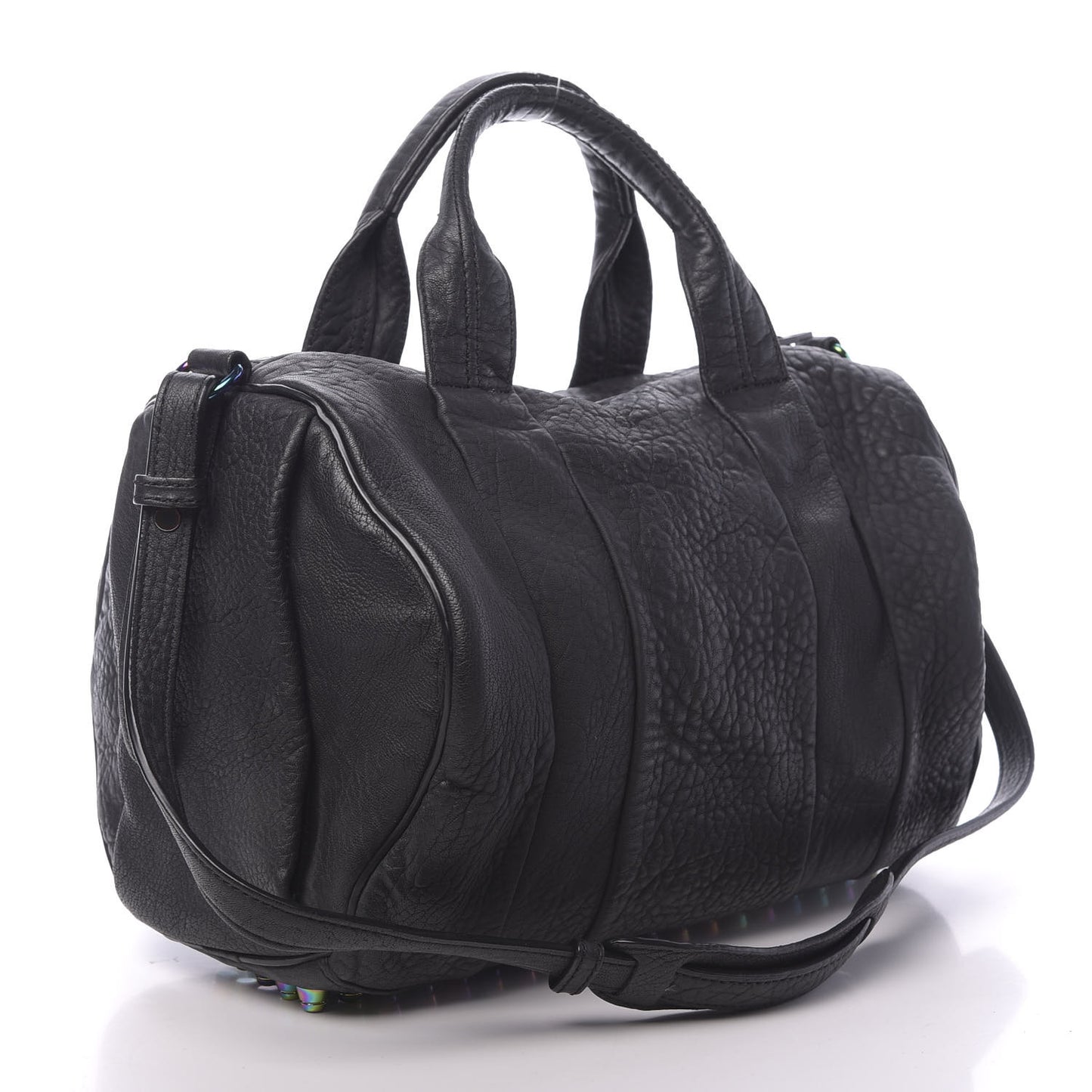 Pebbled Lambskin Rocco Matte Black Iridescent Hardware