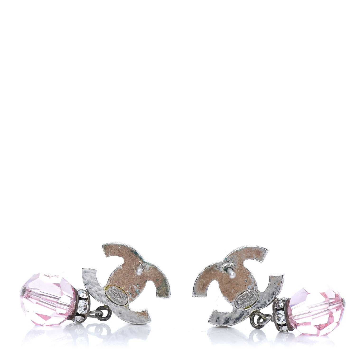 Chanel Crystal CC Drop Earrings Pink Ruthenium 3 of 4