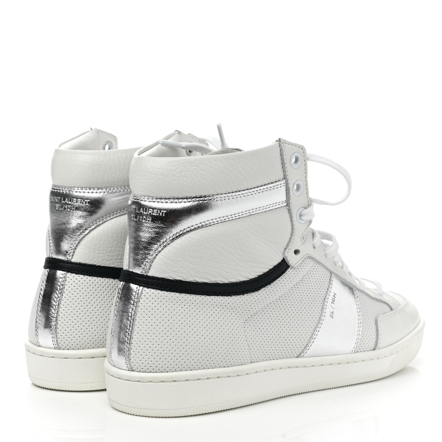 Saint Laurent Metallic Calfskin Mens Perforated Court Classic SL/10H High Top Sneakers 41 Silver 4 of 9