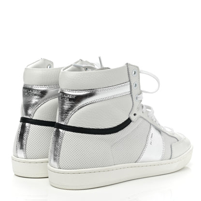 Saint Laurent Metallic Calfskin Mens Perforated Court Classic SL/10H High Top Sneakers 41 Silver 4 of 9
