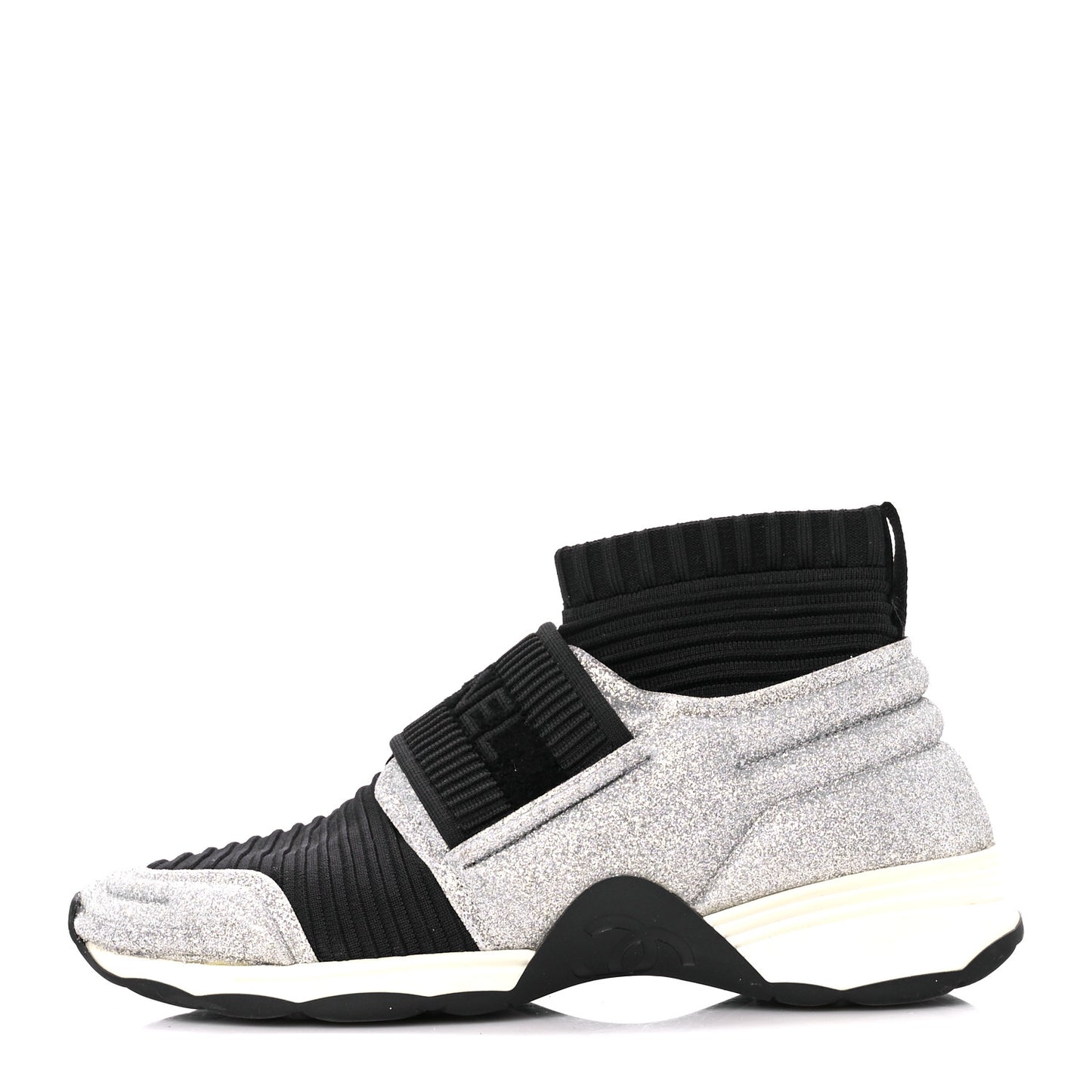 Glitter Stretch Fabric CC Sneakers 35 Black Silver