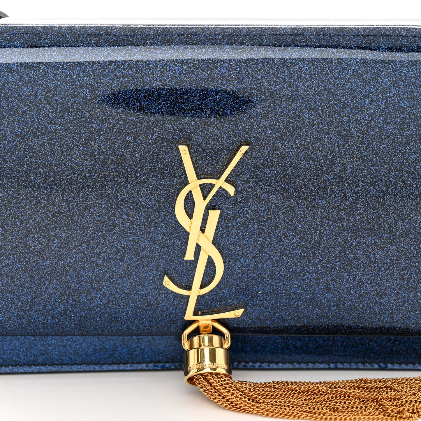 Glitter Small Monogram Kate Tassel Satchel Cobalt