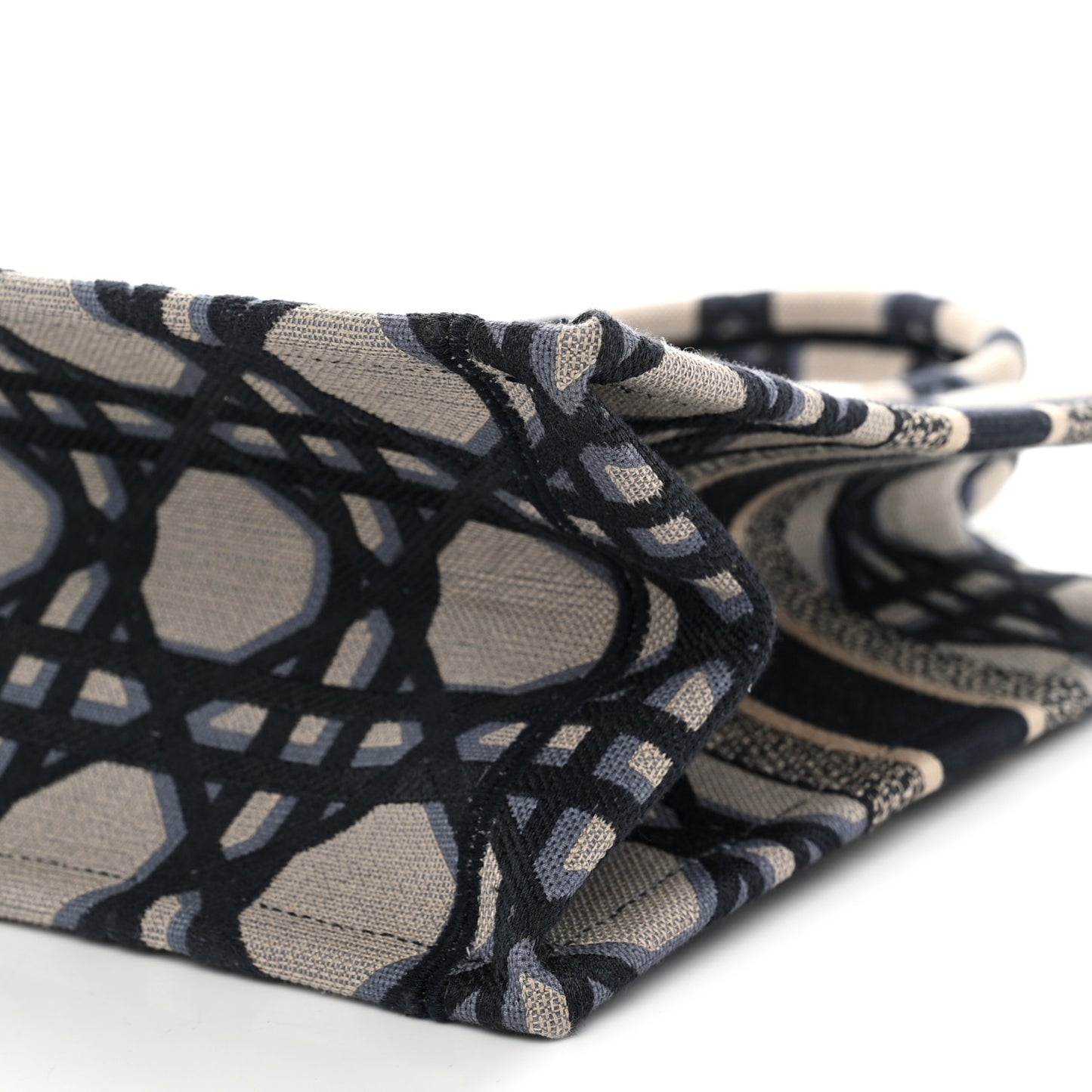 Canvas Macrocannage Embroidered Medium Book Tote Beige Blue