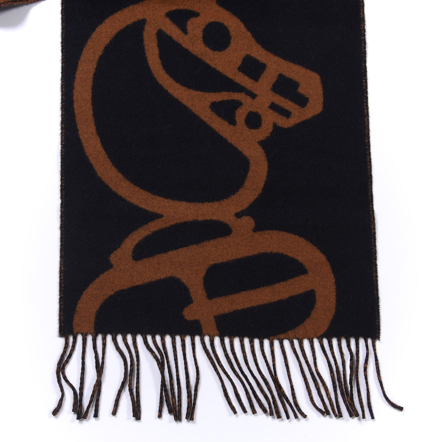 Hermes Cashmere Boucles et Camails Muffler Marine Caramel 3 of 4